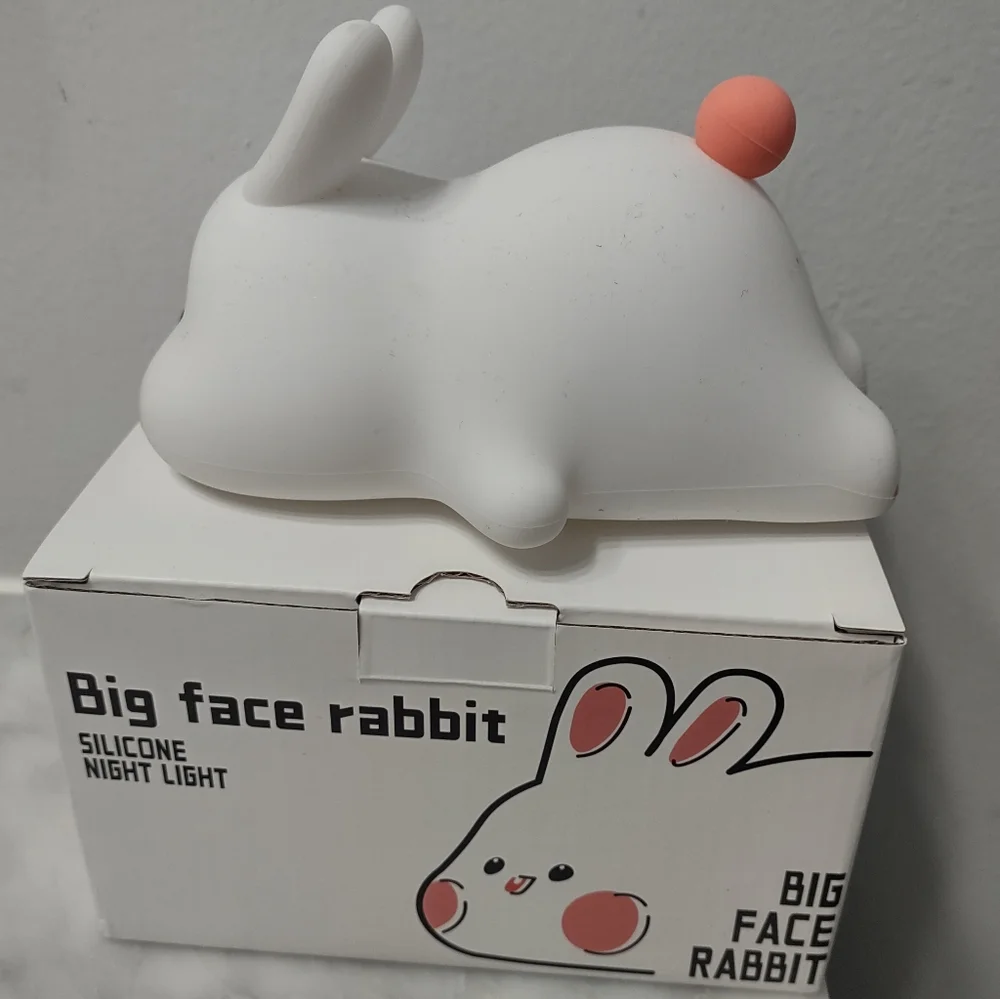 Big Face Rabbit Silicone White Bunny Night Light Touch Activation